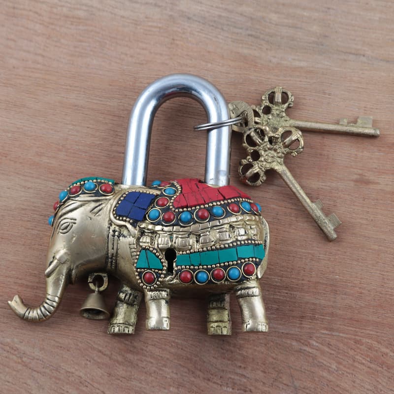 Novica Handmade Festive Elephant Lock And Key Set