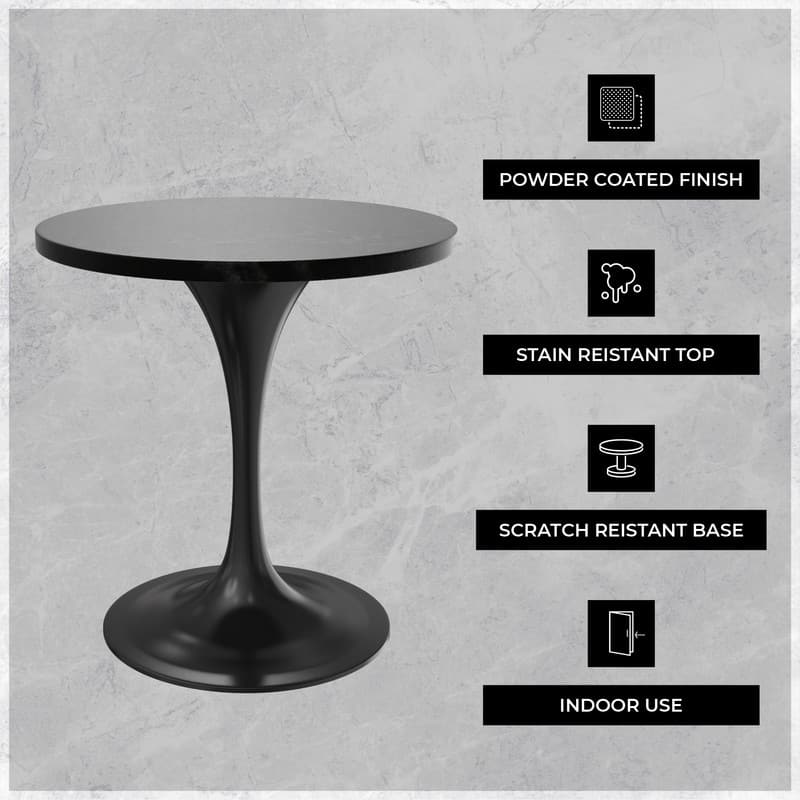 LeisureMod Verve 27" Round Dining Table with MDF Wood TableTop and Black Steel Base for Kitchen & Dining Room - 27.56"