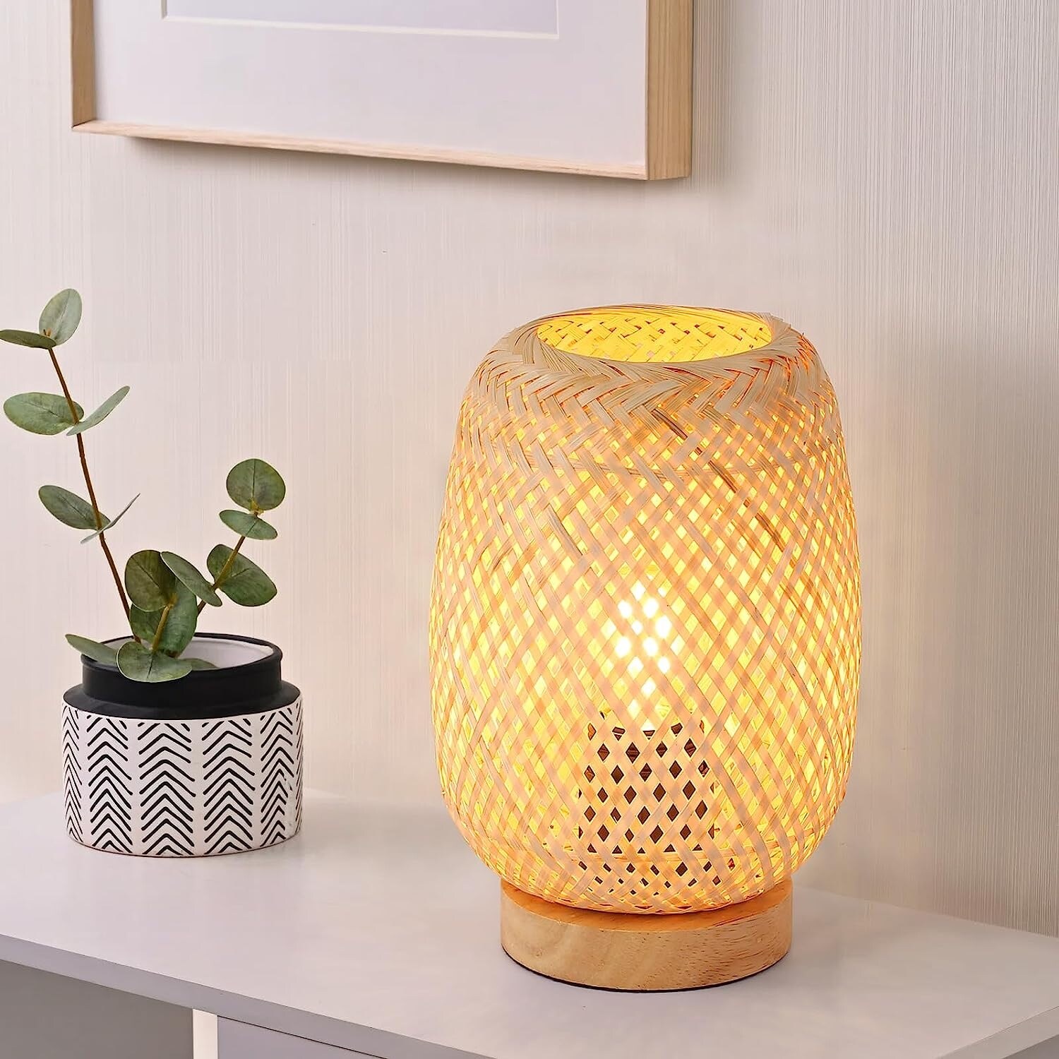 Wicker rattan table lamp hot sale