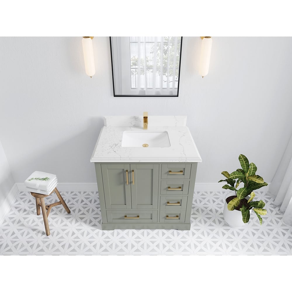 Willow Collections 36 x 22 Boston Center Sink Left Bathroom Vanity with Countertop