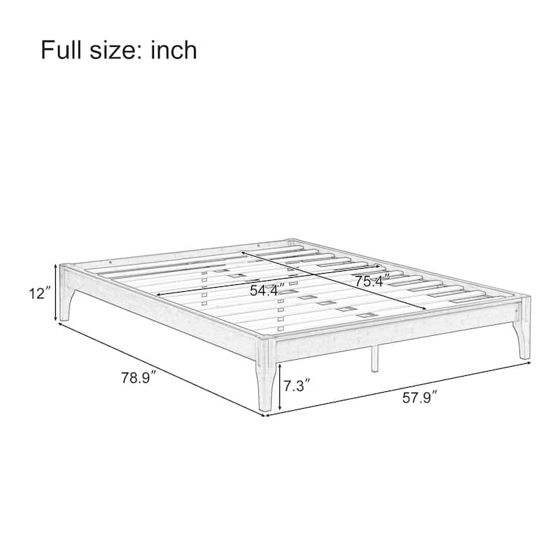 Open Frame Bamboo Platform Bed Frame, No Box Spring Needed, King Queen Full