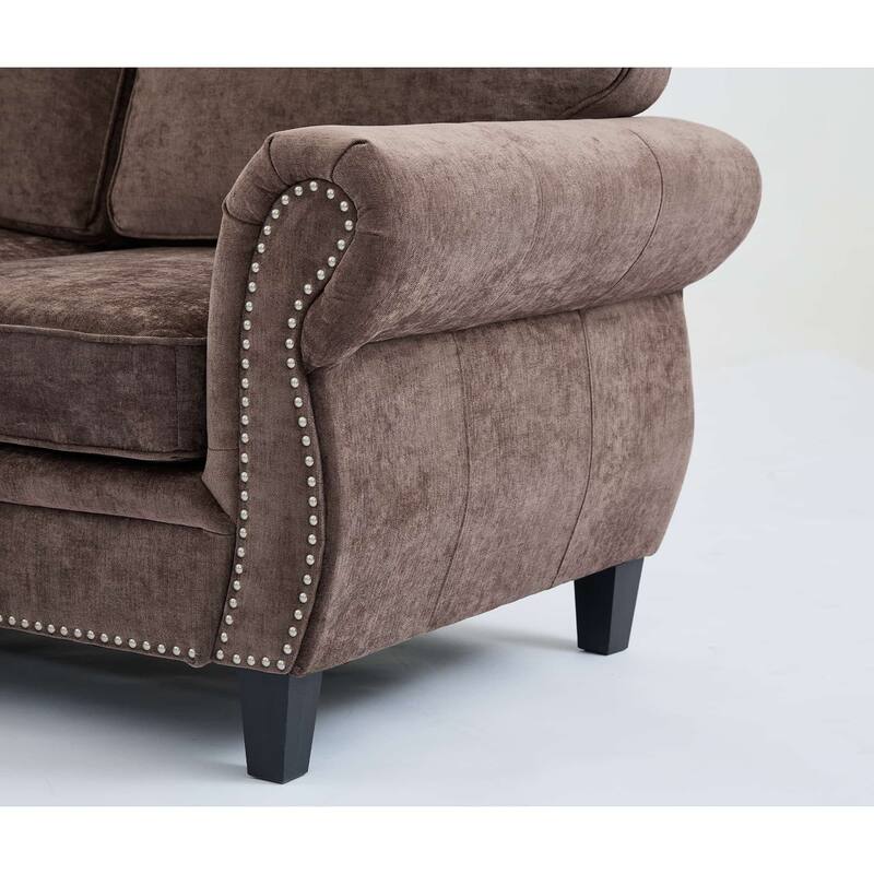 109.5" Chenille L-Shaped Corner Sectional Sofa with Rolled Armrest