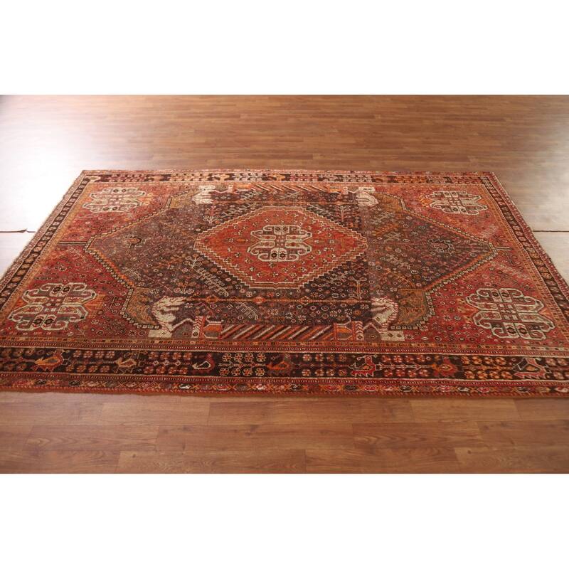 Vegetable Dye Shiraz Persian Antique Area Rug Handmade Wool Carpet - 5'1"x 8'0"