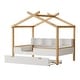 preview thumbnail 3 of 10, White Full Size Wooden House Bed with Storage Bookshelf Original Wood Colored Frame with Twin Trundle for Children or Guest Room