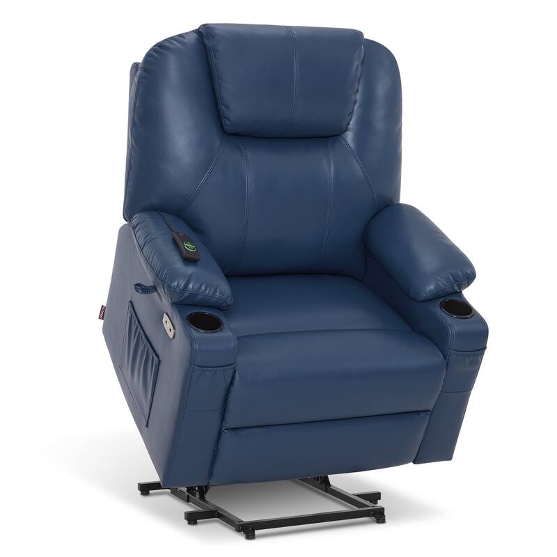MCombo Large-Wide Power Lift Recliner Chair Sofa with Massage and Heat for Elderly People, Faux Leather R7510