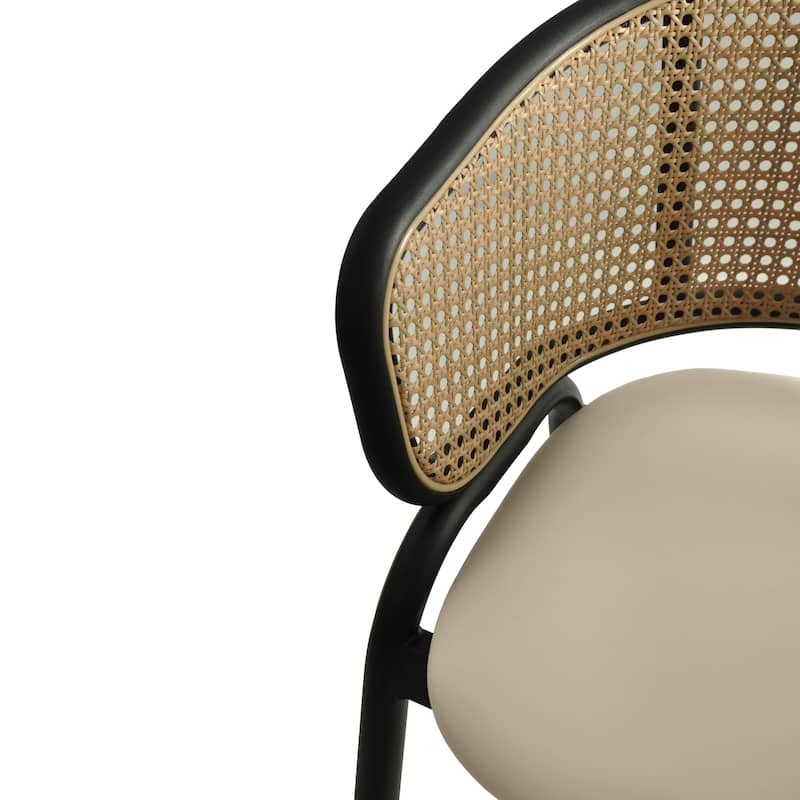 LeisureMod Ervilla Modern Wicker Leather Bar Stool with Curved Back & Stainless Steel Frame for Home & Kitchen