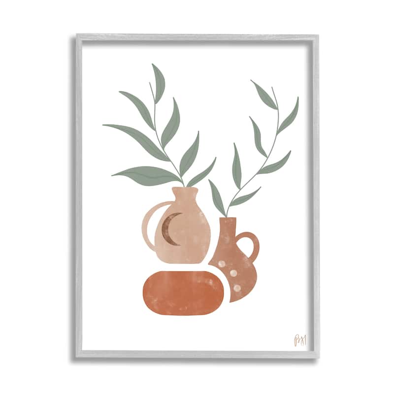 Stupell Boho Ceramic Plant Still Life Modern Terracotta Illustration Framed Wall Art