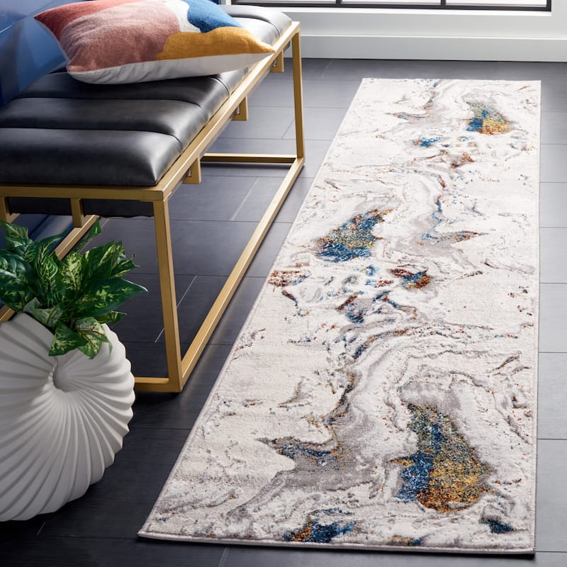 SAFAVIEH Amelia Concezia Modern Abstract Rug - 8' Runner - Grey/Blue Gold
