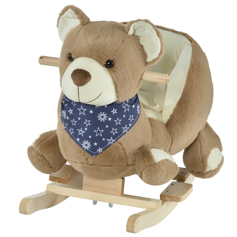 Baby Rocking Horse with Lullaby, Riding Horse, Bear Themed Plush Animal Rocker with Pedals for Ages 18-36 Months