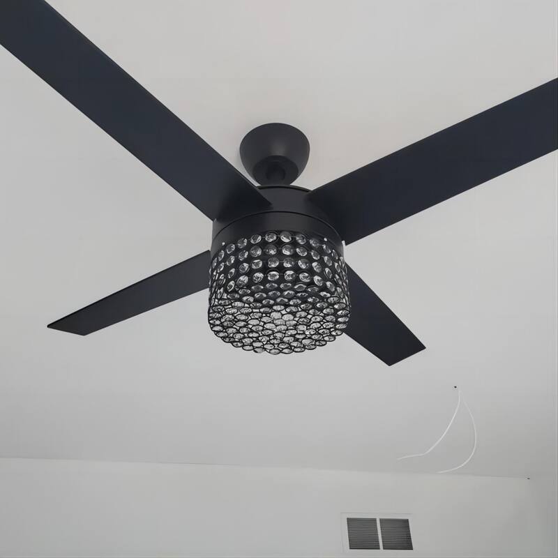 48" Black Wood 4-Blade Crystal Fandelier Ceiling Fan with Remote and Light
