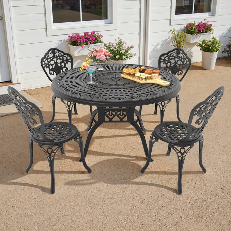 Traditions 5-Piece Patio Outdoor Dining Set with 4 Dining Chairs and 47.24 in.Round Table, Rust Free