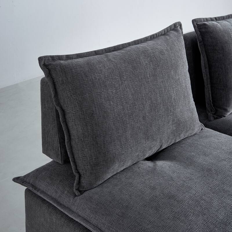 Gray 104" Chenille Upholstered Armless L-Shaped Modular Sectional Sofa with Moveable Ottoman, Free Combination Design