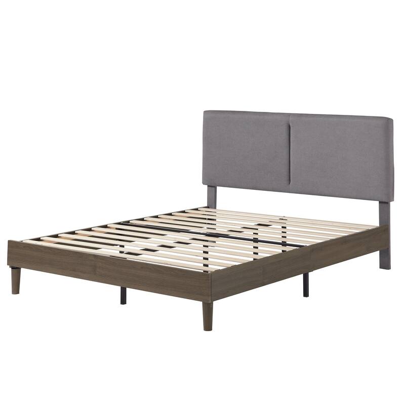 VECELO Upholstered Platform Bed Frame with Adjustable Headboard, Solid Wood Slats, No Box Spring Needed, Twin/Full/Queen Size