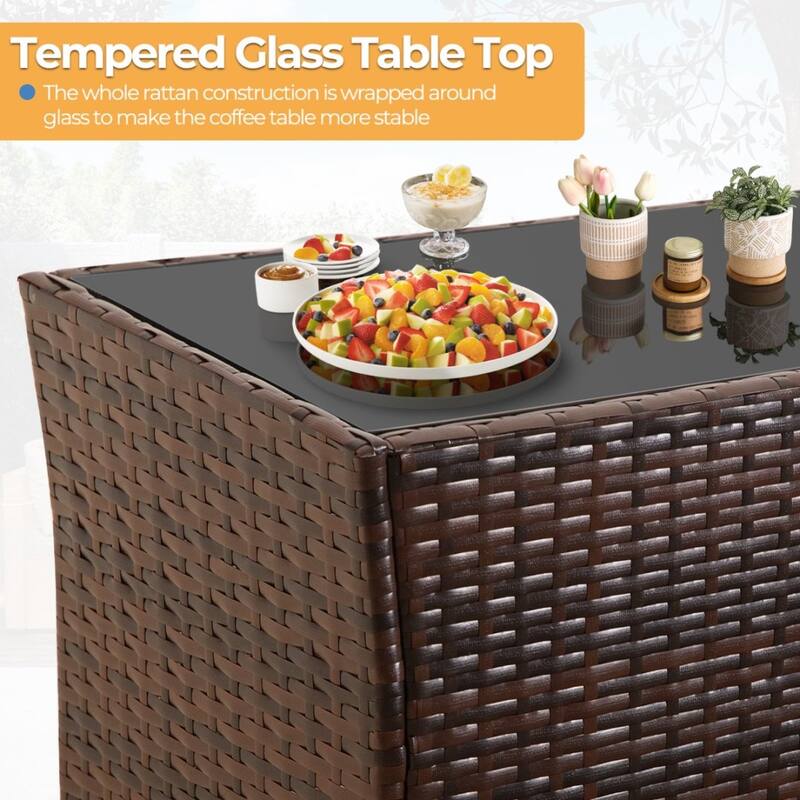 6-Piece Wicker Outdoor Sofa Set, 1 Loveseats, 2 Chairs, 2 Ottomans and 1 Table