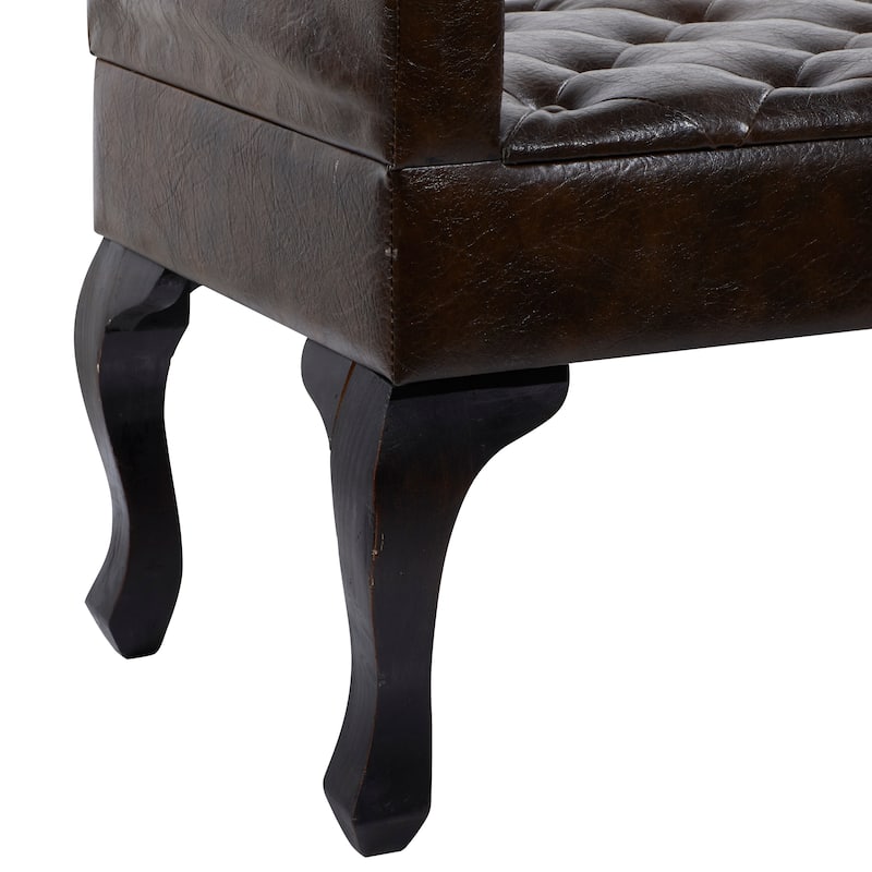 Brown Wood Tufted Bench with Wood Legs