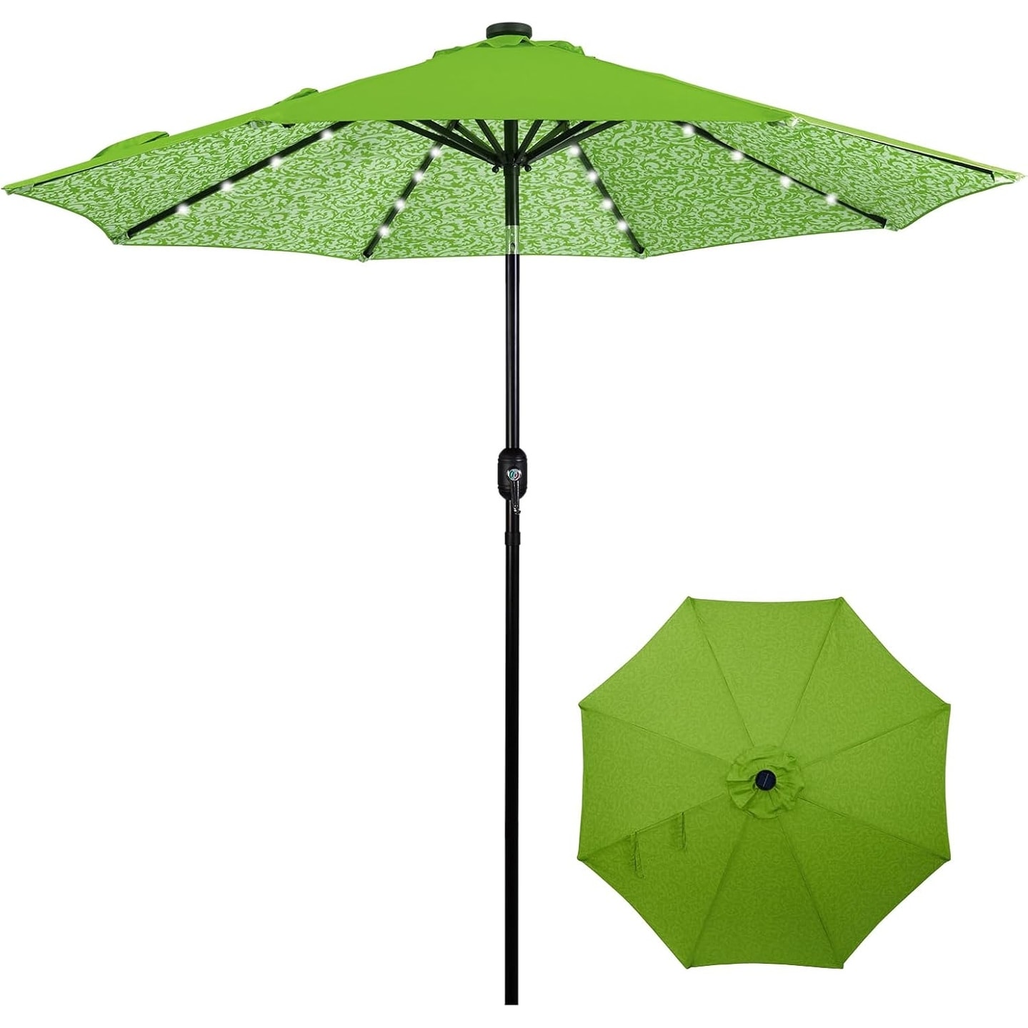 9ft Solar Patio Umbrella with 32 LED Lights, Tilt & Crank, Weather-Resistant Fabric, Solar-Powered Lighting