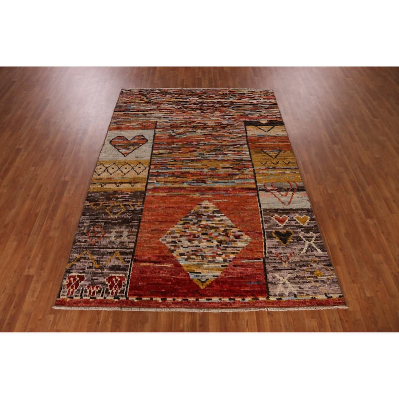 Geometric Moroccan Oriental Area Rug Handmade Bedroom Wool Carpet - 6'9" x 9'7"