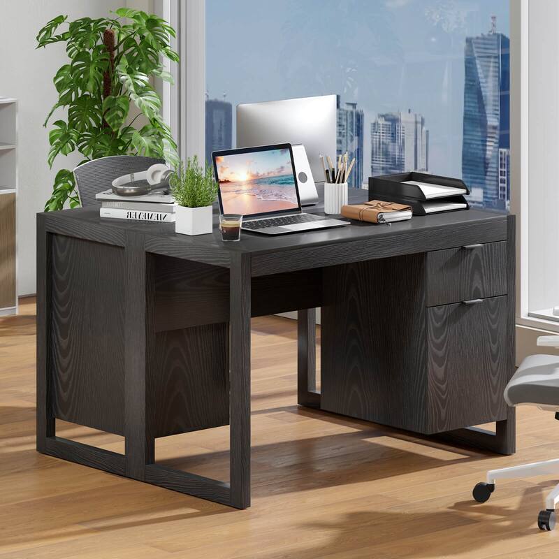 Costway Computer Desk with Storage Cabinet Pull-out Drawer Stable
