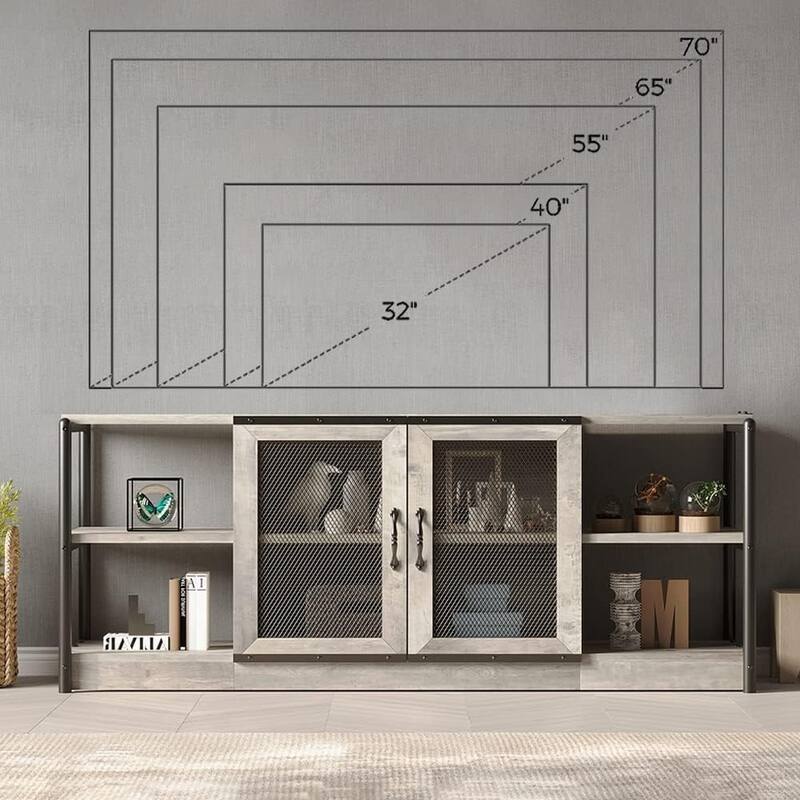 Entertainment Center TV Media Console Cabinet with Mesh Door - 18.3"D x 63"W x 25"H