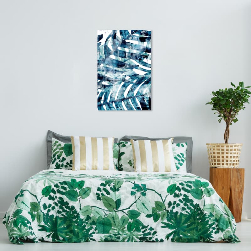 Wynwood Studio Canvas Floral and Botanical So Kate Leaf Blue and Scandinavian Wall Art Canvas Print - 36 x 24