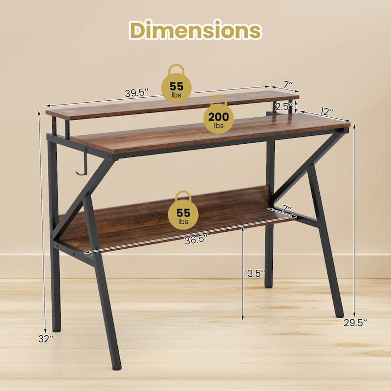 Costway Home Office Desk with Monitor Stand, Open Shelf & Metal Frame, - See Details