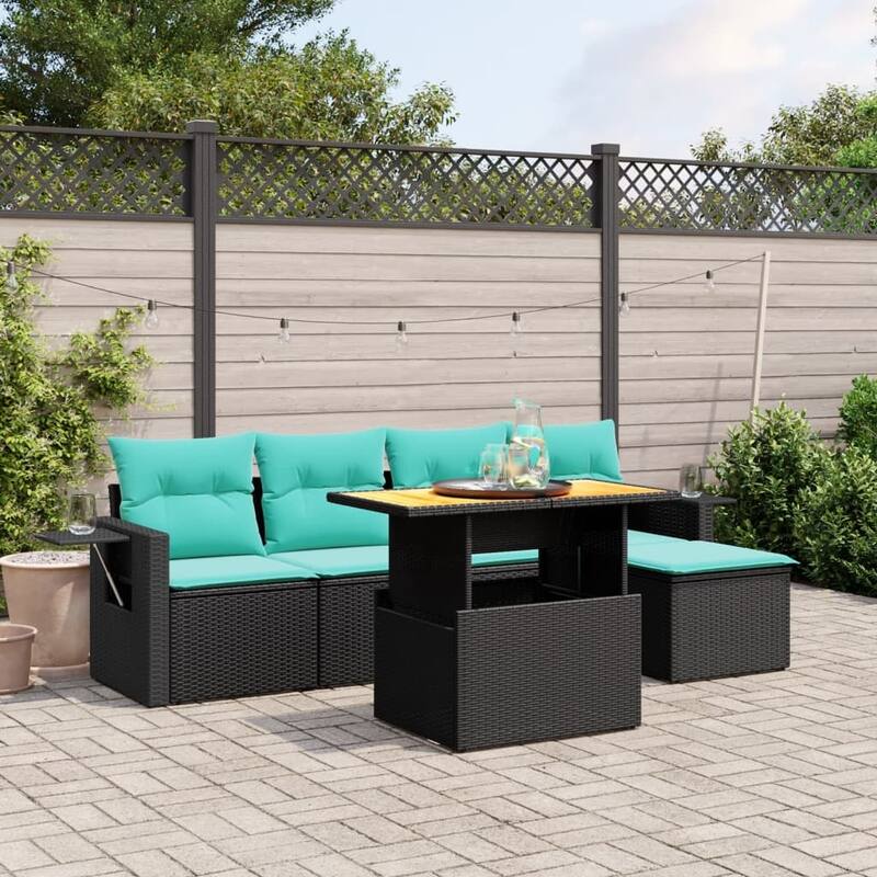 vidaXL Patio Sofa Set with Cushions Outdoor Furniture 6 Piece Poly Rattan - Black-without storage - 21.7 x 21.7 x 14.6