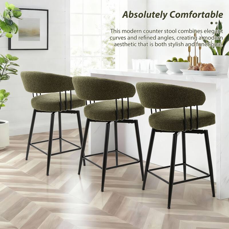 Glitzhome Set of 2 or 4 Modern Fabric Swivel Counter or High Bar Stool with Tapered Metal Legs