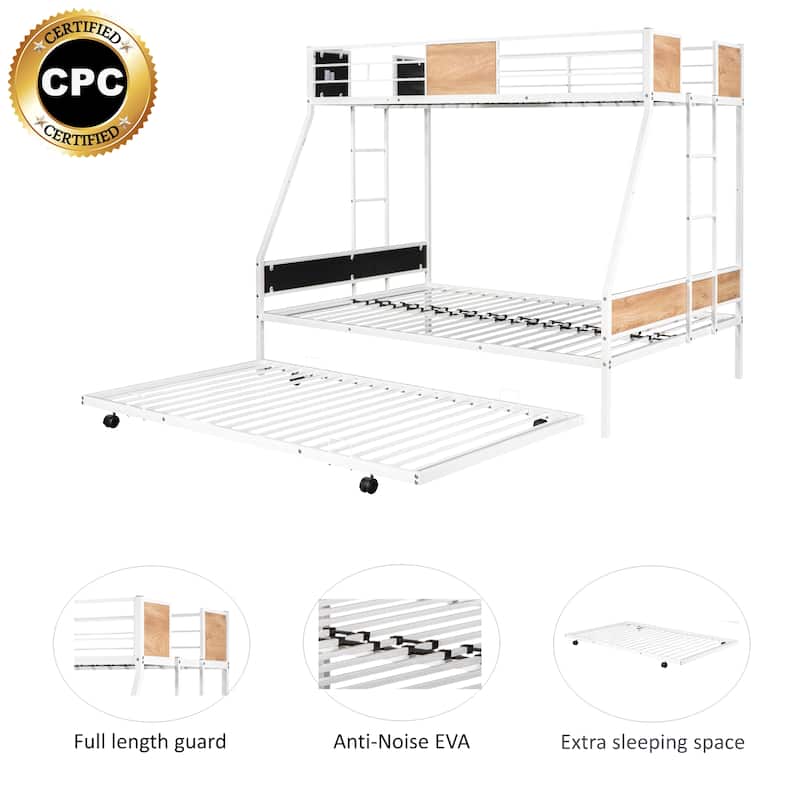Metal Twin over Full Bunk Bed Triple Bed Heavy-duty Metal with Safety Guardrail Bunk Bed for Kids and Adult