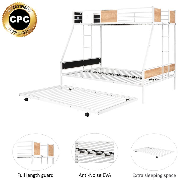 Space-Saving Twin Over Full Bunk Bed with Safety Guardrail