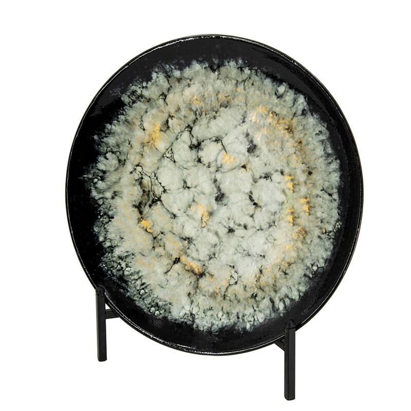 Marble Finish Ceramic Charger with Stand- 18" - Black and White
