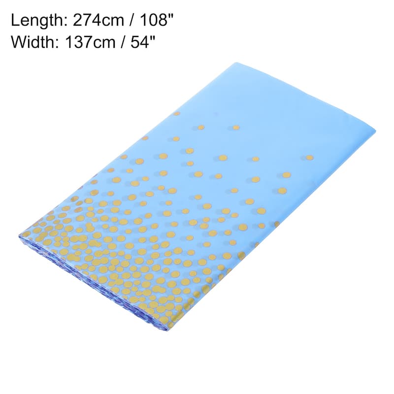 3Pcs Blue Disposable Plastic Tablecloth 54"x108" Gold Dots Table Cover - Blue