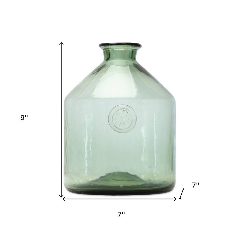 HomeRoots 9" Crystal Glass Green Round Table vase - 7