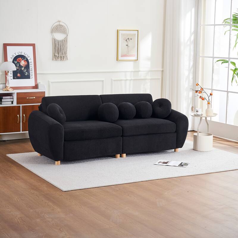 Modern Tufted Chenille Loveseat, Futon Sectional Love Seat Couch, Upholstered Sofa with 2 Pillows & 3 Lumbar Pillows