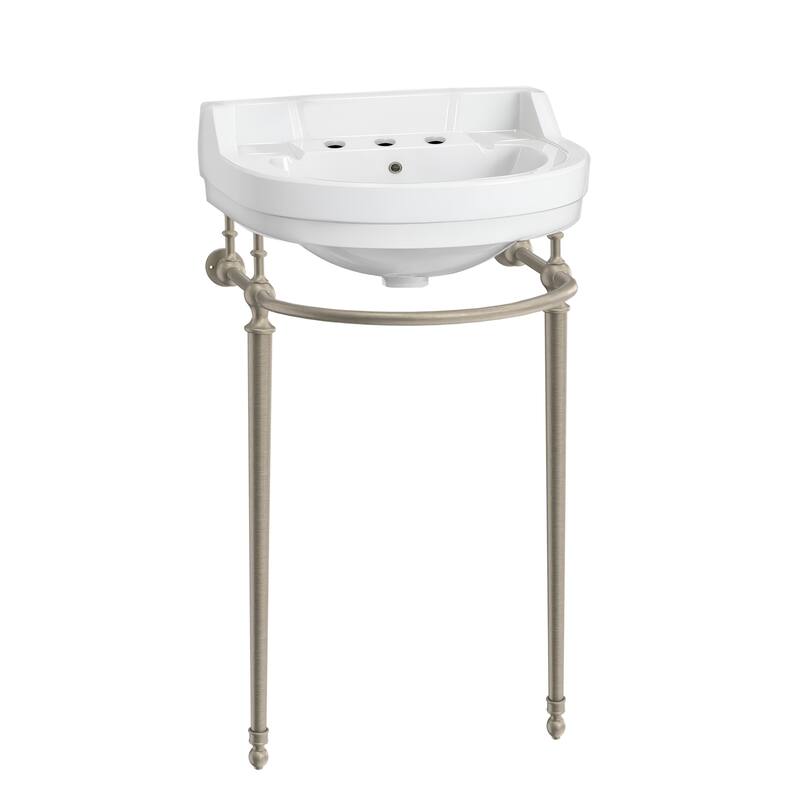Whitehaus Console Sink With Semi-Circular Bowl, Metal Leg Supports and Front Towel Bar. - Grey - 3 hole