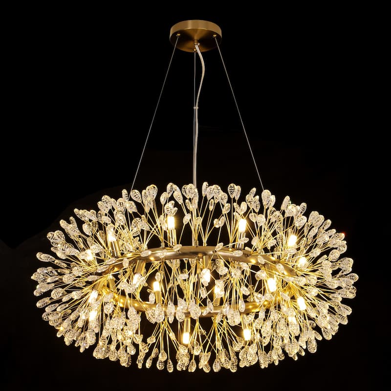 20-Light Modern Glam Wheel Round Starburst Firework Crystal Chandelier for Dining Room