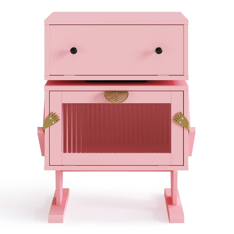 Nightstand with Rotating Drawer and LED Light Strip