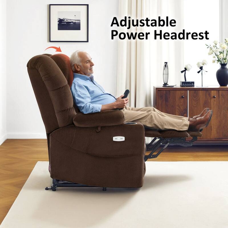 MCombo Large Dual Motor Power Lift Recliner Chair with Massage and Dual Heating for Big and Tall Elderly People, Fabric 7634
