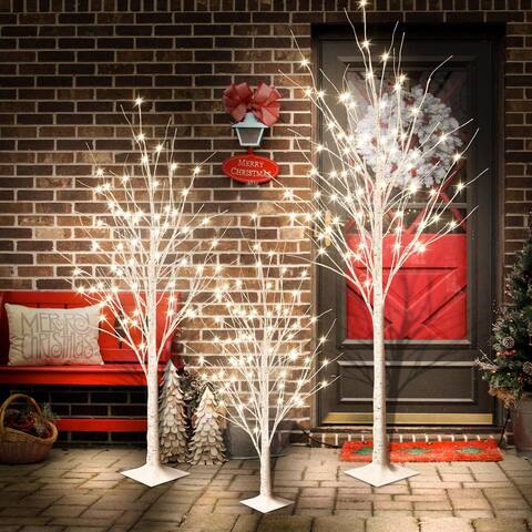 6 Ft Pre-lit Artificial Tree Birch Tree Christmas Holiday Party Decorations Starlit Tree for Indoor Outdoor Use, 3 Pieces Sets
