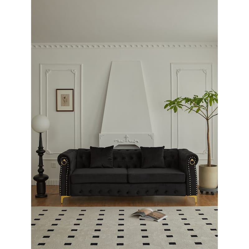 35"D x 85"W x 30.3"H Velvet Chesterfield Button-tufted Sofa - Black
