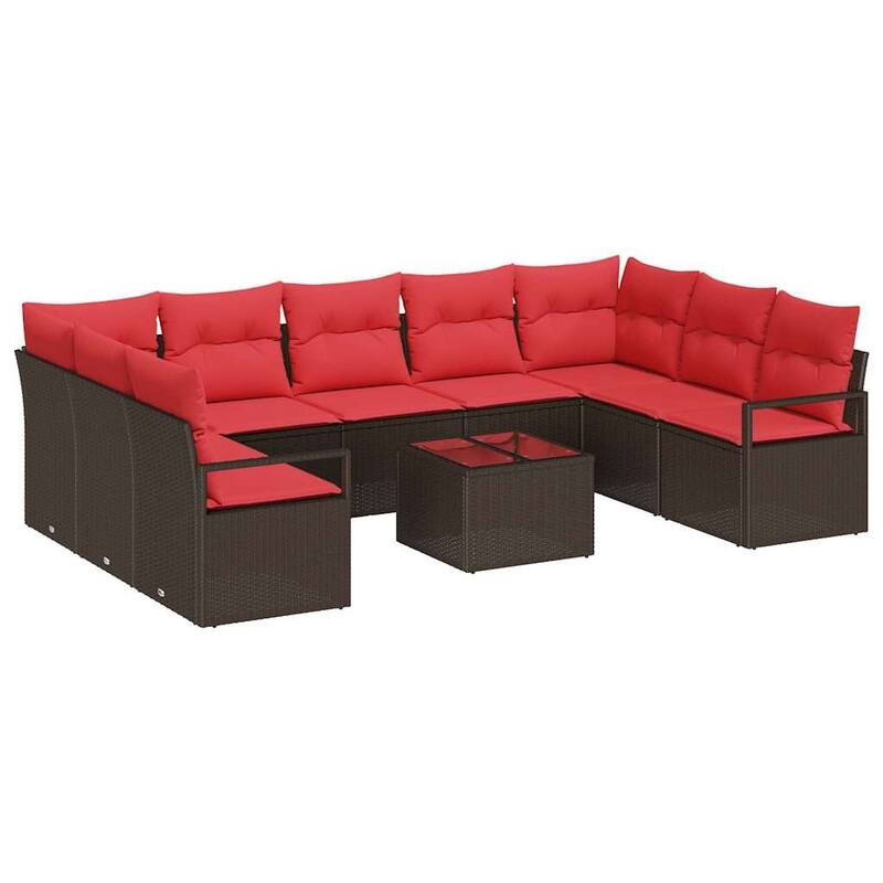 vidaXL 10 Piece Garden Sofa Set with Cushions - 113.8×69.7×27.2