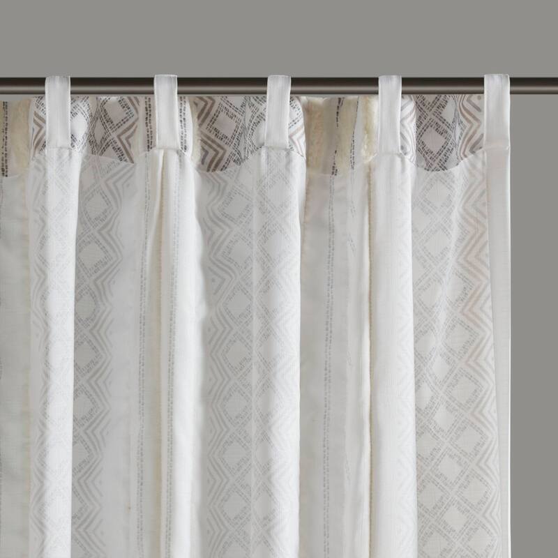2pk Poly Printed Curtain Panel with Tufted Stripe White/Taupe