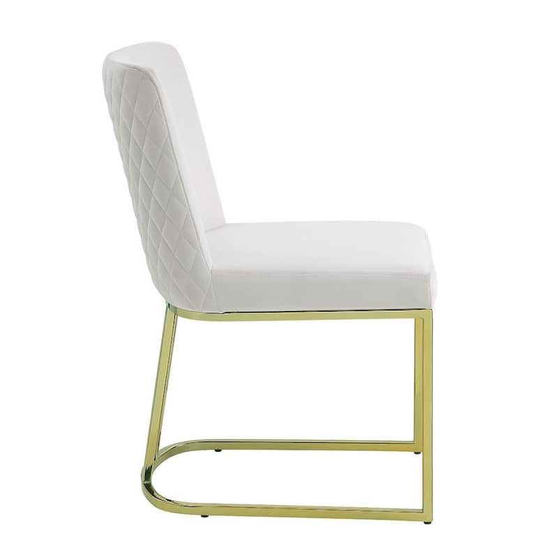 24 Inch Side Dining Chair Set of 2, Soft Off White Velvet, Gold Metal Base