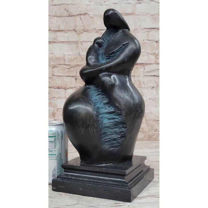 Hand Made Mother And Child In Green Patina By Botero Bronze Sculpture Statue