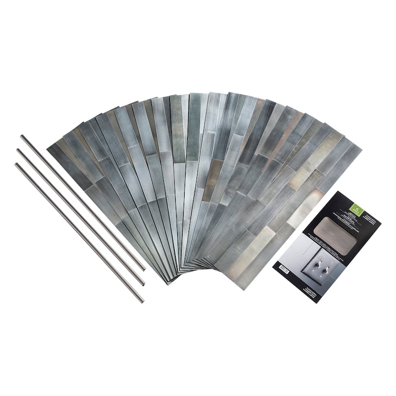 Aspect Peel & Stick Gilded Silver Distressed Metal 15 sq ft Kit - 6 x 24