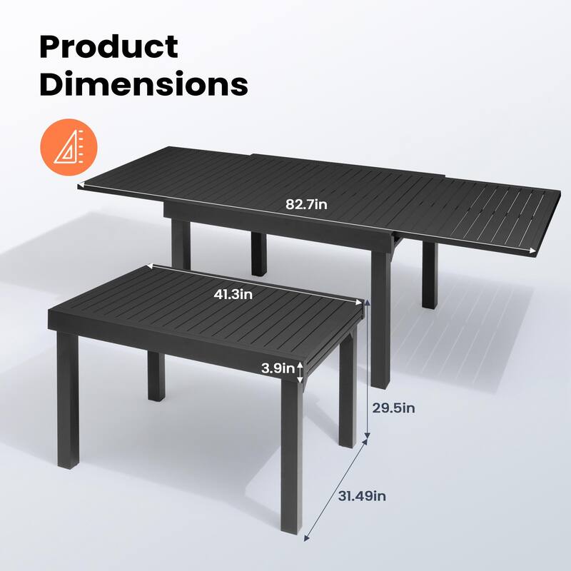 Pellebant Outdoor Aluminum Expandable Patio Dining Table - 82.7" / 41.3" (L) x 31.49" W x 29.5" H