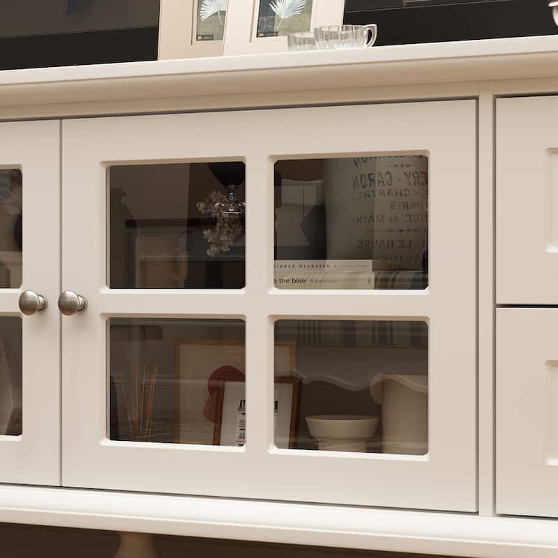 Stylish TV Console in White Roman Column Legs Modern TV Stand Console