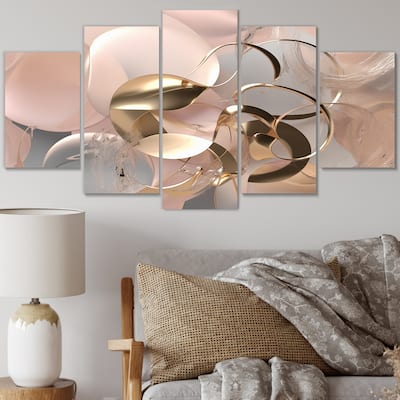 Designart "Liquid Art Gold And Pink Effervescence" Abstract Multipanel Wall Art Living Room set