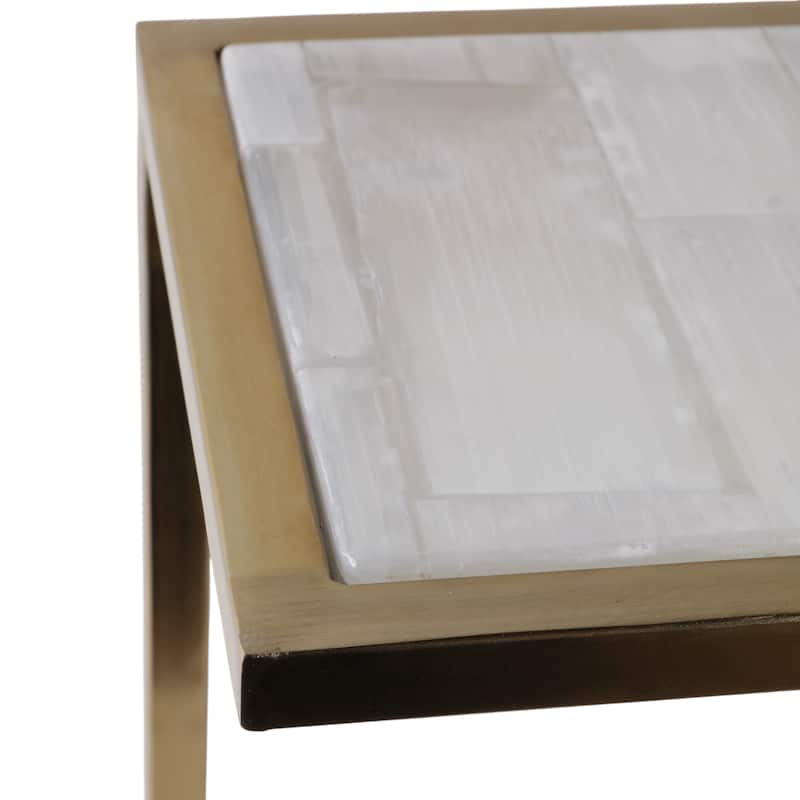 Metal Side Table Square Top Narrow C-Frame Accent - White - 24.0"