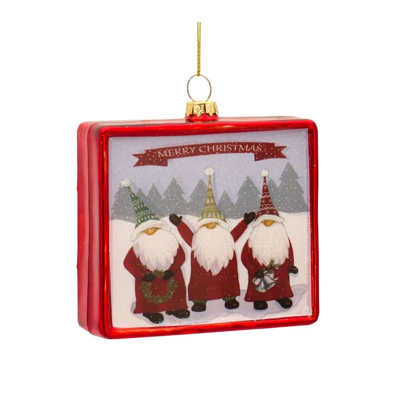 Set of 12 Gnome Rectangular Christmas Ornaments 4"