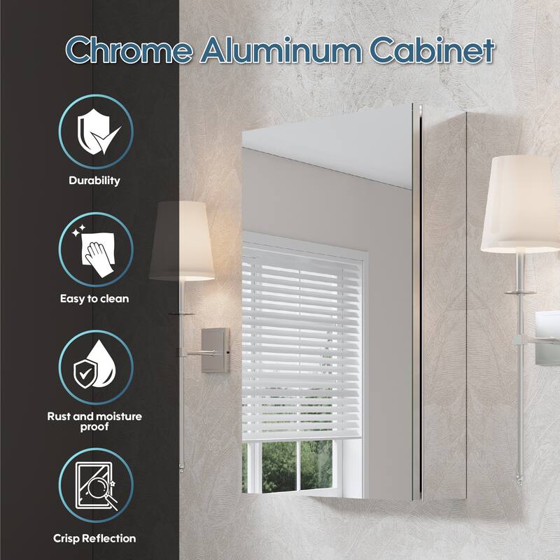 Recessed or Surface Wall Mount Bathroom Medicine Cabinet With Adjustable Glass Shelves